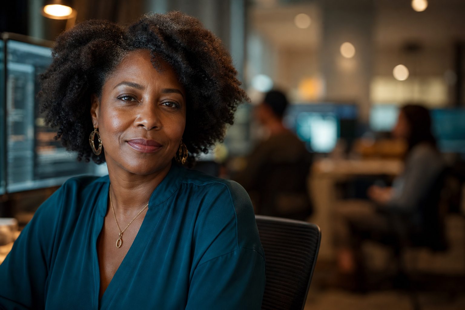 Black woman at workstation