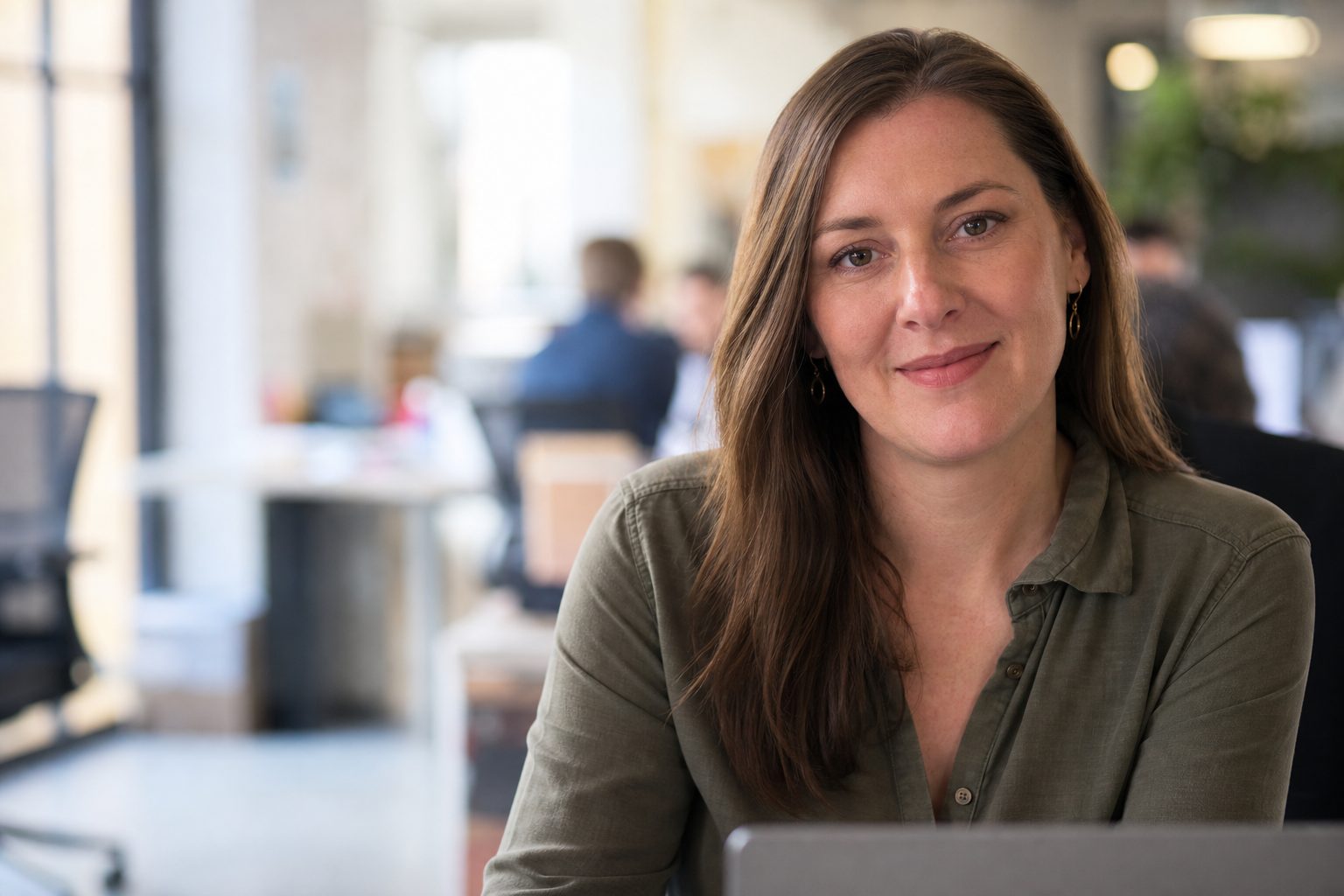 Woman in open plan office